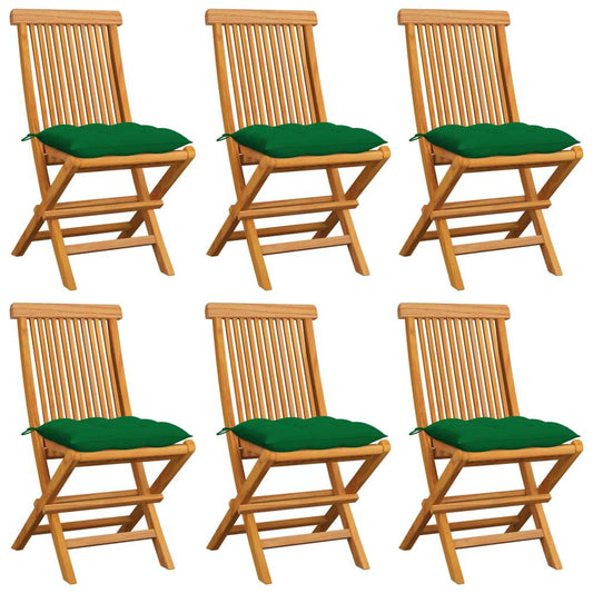 vidaXL Garden Chairs with Green Cushions 6 pcs Solid Teak Wood 5610