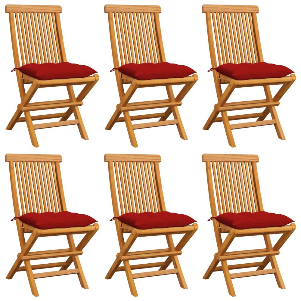 vidaXL Garden Chairs with Red Cushions 6 pcs Solid Teak Wood 5611