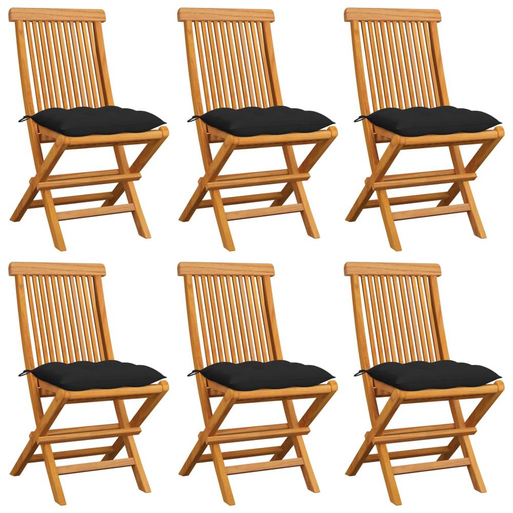 vidaXL Garden Chairs with Black Cushions 6 pcs Solid Teak Wood 5612