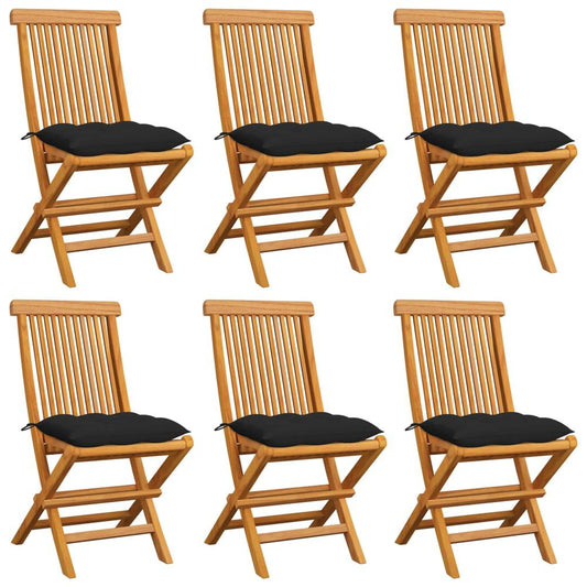 vidaXL Garden Chairs with Black Cushions 6 pcs Solid Teak Wood 5612