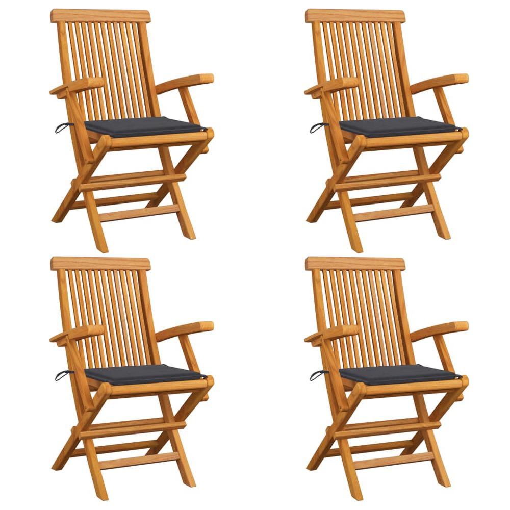 vidaXL Garden Chairs with Anthracite Cushions 4 pcs Solid Teak Wood, 3065617