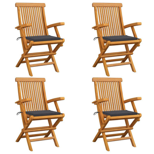 vidaXL Garden Chairs with Anthracite Cushions 4 pcs Solid Teak Wood, 3065617