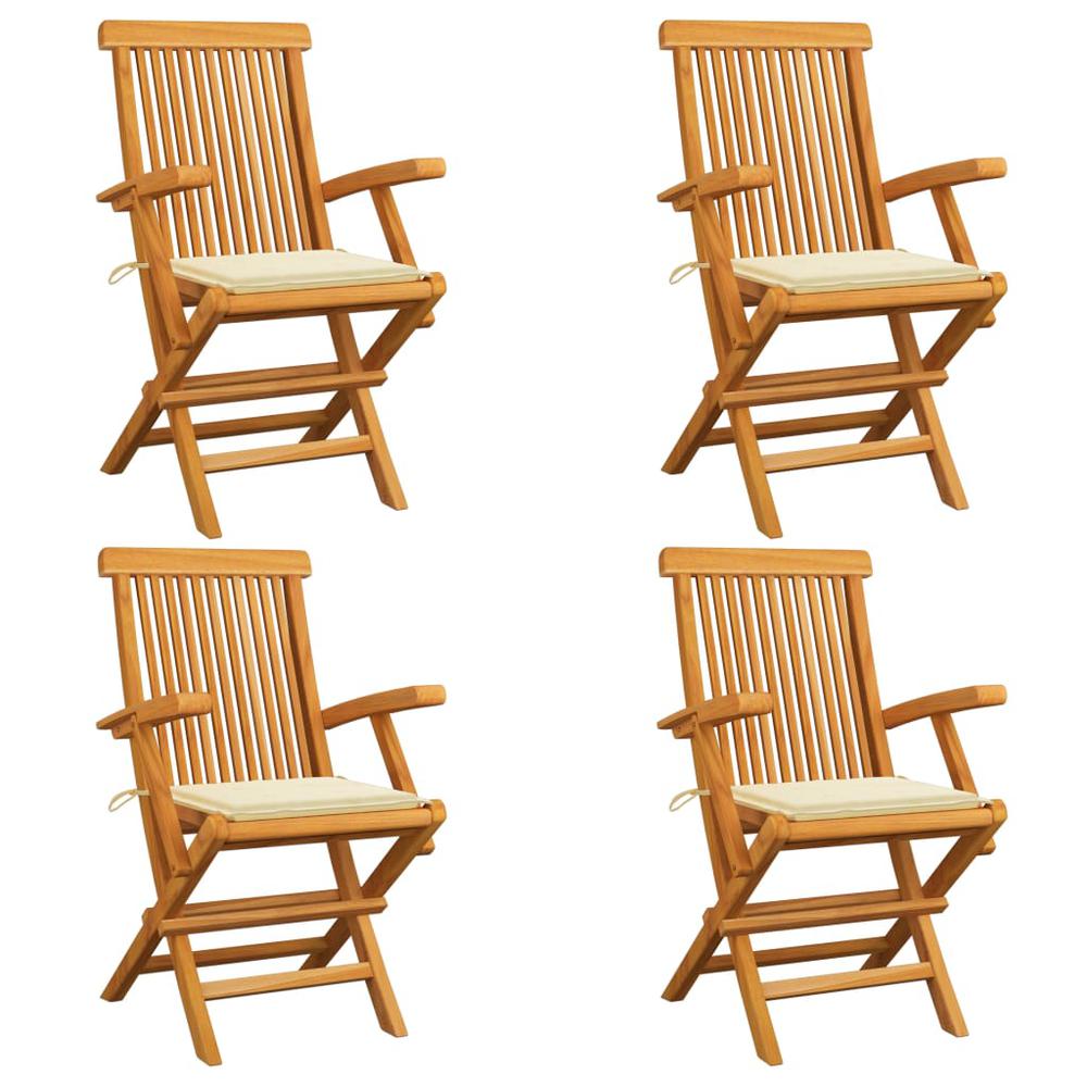 vidaXL Garden Chairs with Cream Cushions 4 pcs Solid Teak Wood, 3065619