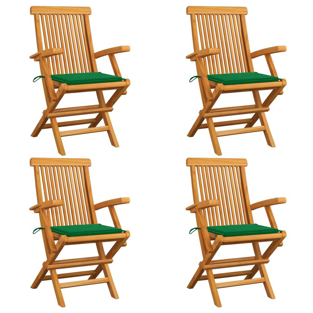 vidaXL Garden Chairs with Green Cushions 4 pcs Solid Teak Wood, 3065622