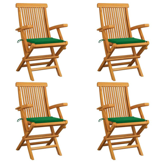 vidaXL Garden Chairs with Green Cushions 4 pcs Solid Teak Wood, 3065622