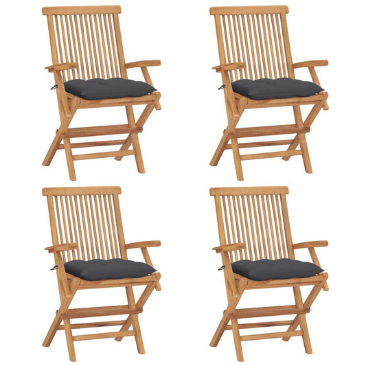 vidaXL Garden Chairs with Anthracite Cushions 4 pcs Solid Teak Wood 5632