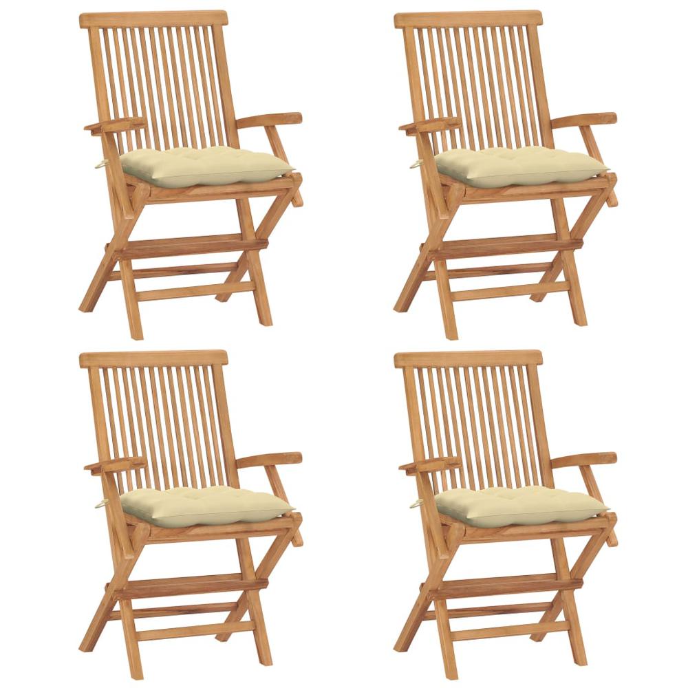 vidaXL Garden Chairs with Cream White Cushions 4 pcs Solid Teak Wood 5634