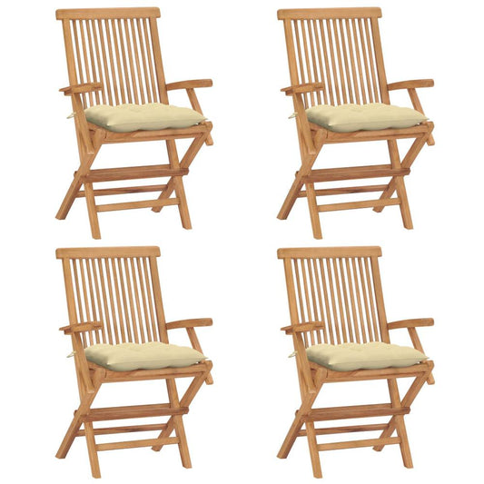 vidaXL Garden Chairs with Cream White Cushions 4 pcs Solid Teak Wood 5634