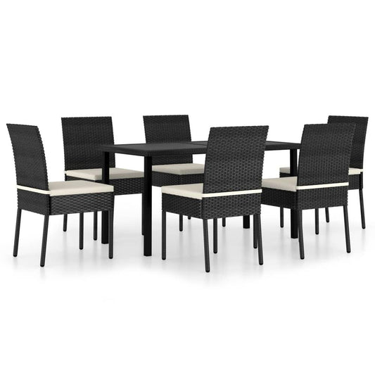 vidaXL 7 Piece Garden Dining Set Poly Rattan Black 5696