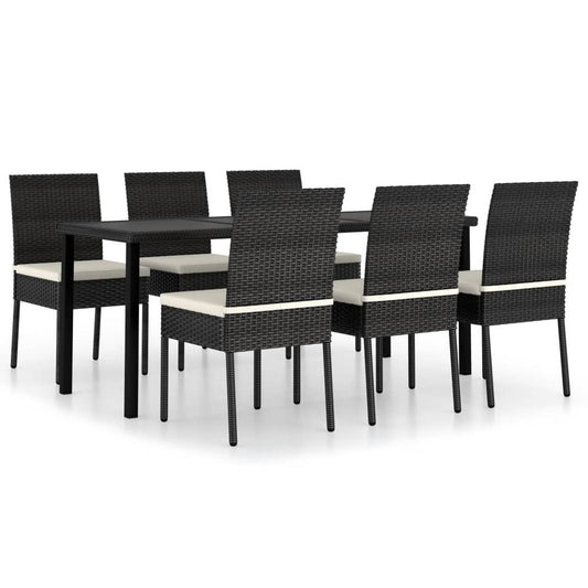 vidaXL 7 Piece Garden Dining Set Poly Rattan Black 5697