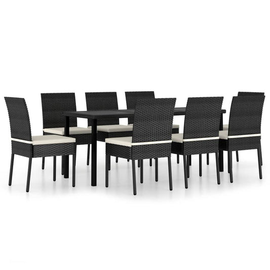 vidaXL 9 Piece Garden Dining Set Poly Rattan Black 5698