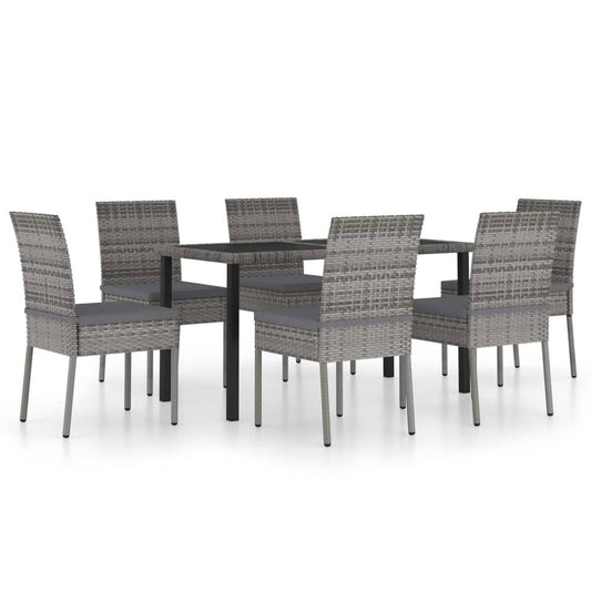 vidaXL 7 Piece Garden Dining Set Poly Rattan Gray 5702