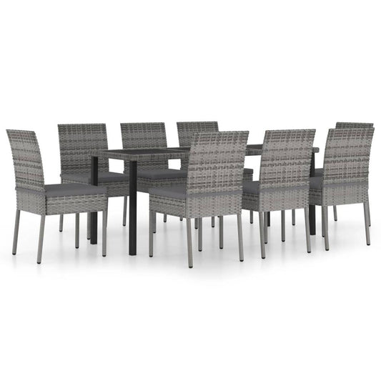 vidaXL 9 Piece Garden Dining Set Poly Rattan Gray 5704