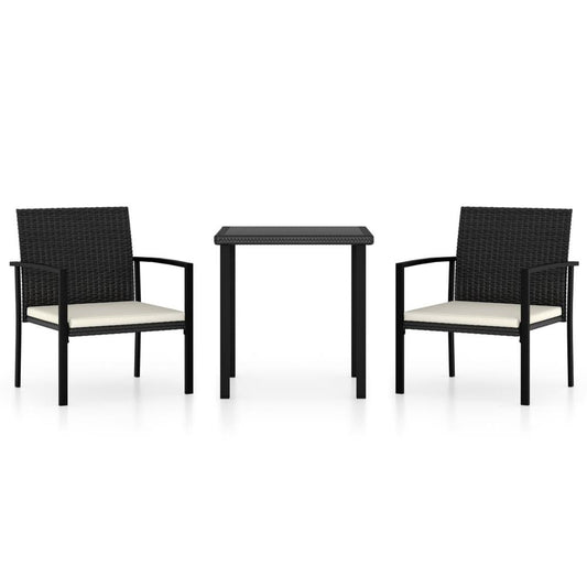 vidaXL 3 Piece Garden Dining Set Poly Rattan Black 5705