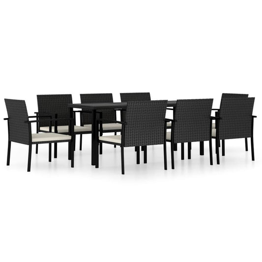 vidaXL 9 Piece Garden Dining Set Poly Rattan Black 5710