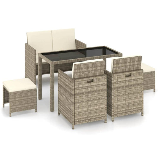 vidaXL 6 Piece Outdoor Dining Set with Cushions Poly Rattan Beige 5989