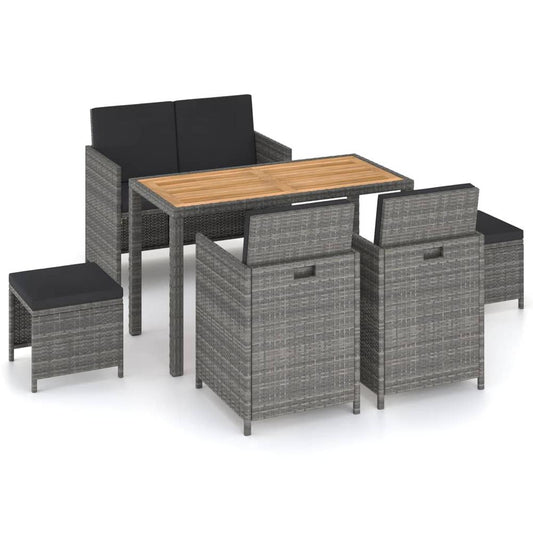 vidaXL 6 Piece Outdoor Dining Set Poly Rattan and Acacia Wood Gray 5990