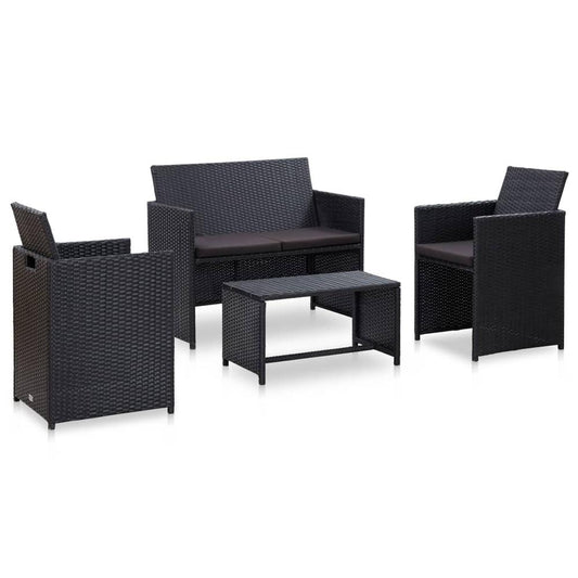 vidaXL 4 Piece Garden Lounge Set with Cushions Poly Rattan Black 5995