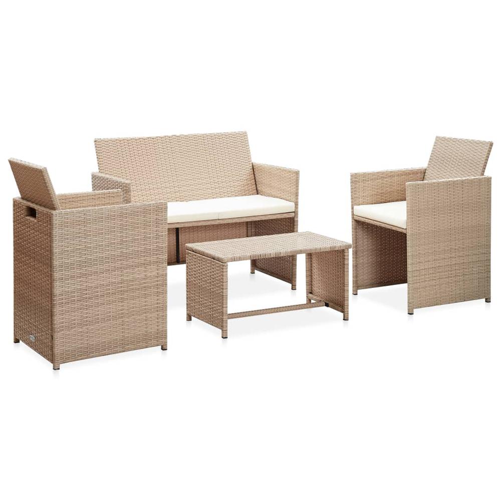 vidaXL 4 Piece Garden Lounge Set with Cushions Beige Poly Rattan 5996