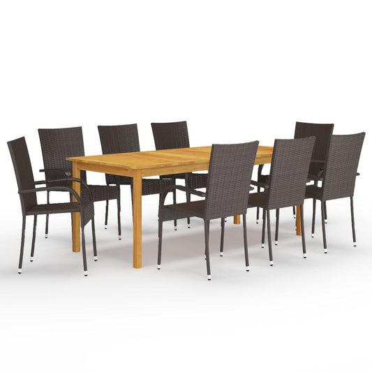 vidaXL 9 Piece Garden Dining Set Brown 7880