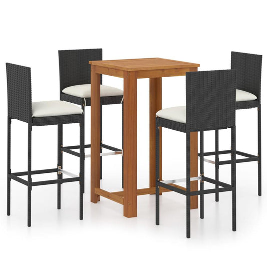 vidaXL 5 Piece Garden Bar Set with Cushions Black 7976