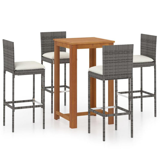 vidaXL 5 Piece Garden Bar Set with Cushions Gray 7977