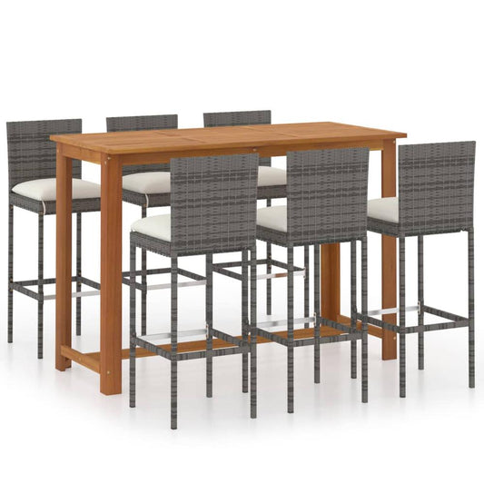 vidaXL 7 Piece Garden Bar Set with Cushions Gray 8007