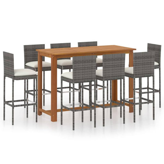 vidaXL 9 Piece Garden Bar Set with Cushions Gray 8009