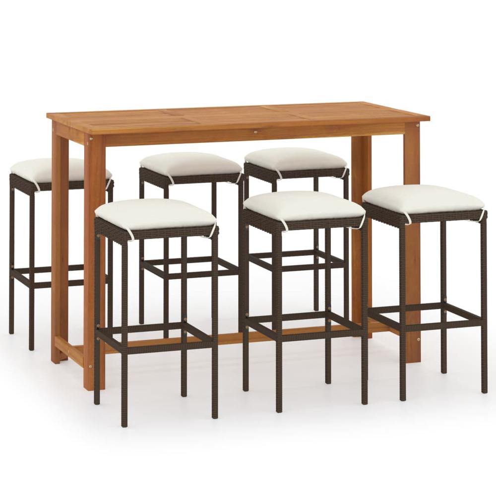 vidaXL 7 Piece Garden Bar Set with Cushions Brown 8010