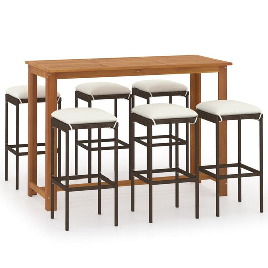 vidaXL 7 Piece Garden Bar Set with Cushions Brown 8010