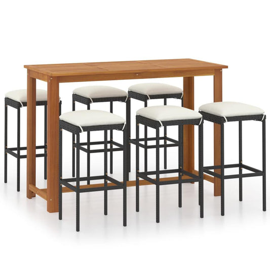 vidaXL 7 Piece Garden Bar Set with Cushions Black 8011