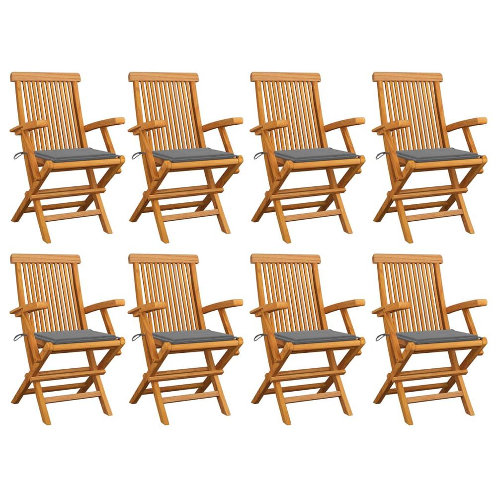 vidaXL Garden Chairs with Gray Cushions 8 pcs Solid Teak Wood 2890