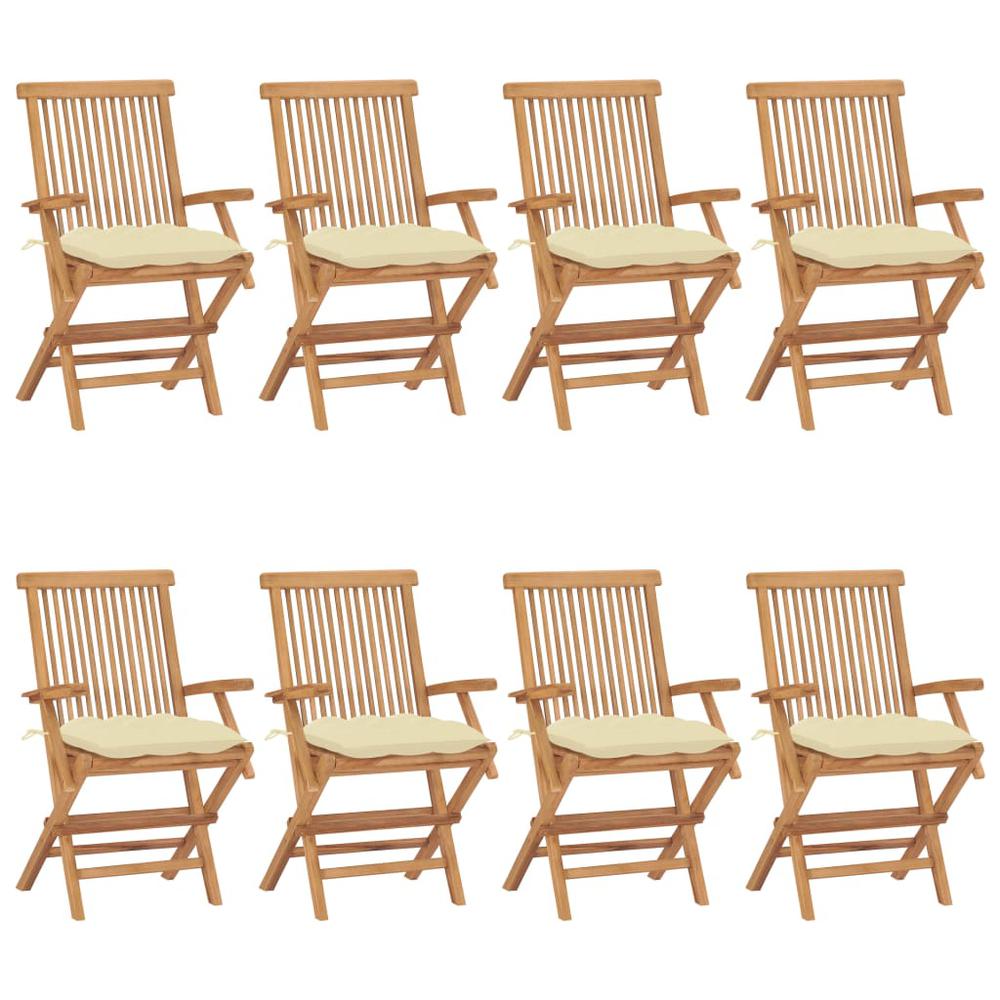 vidaXL Garden Chairs with Cream White Cushions 8 pcs Solid Teak Wood 2906