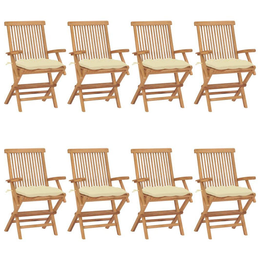 vidaXL Garden Chairs with Cream White Cushions 8 pcs Solid Teak Wood 2906