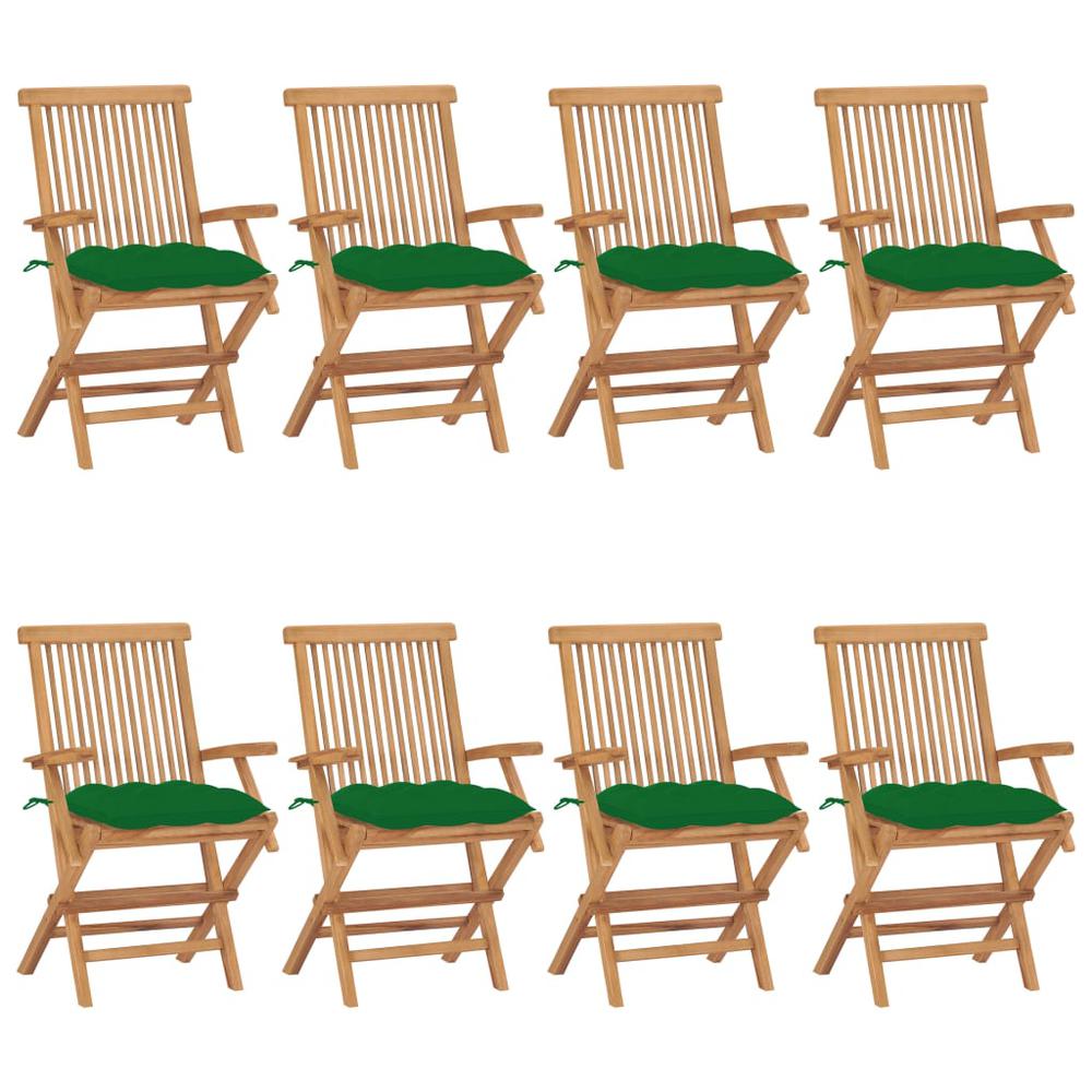 vidaXL Garden Chairs with Green Cushions 8 pcs Solid Teak Wood 2909