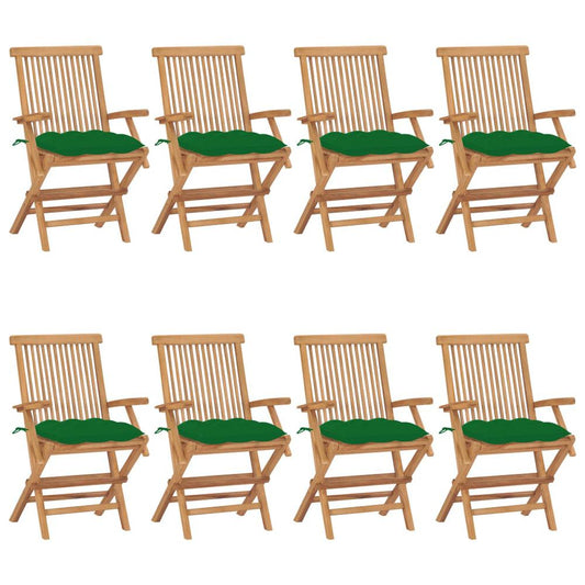 vidaXL Garden Chairs with Green Cushions 8 pcs Solid Teak Wood 2909