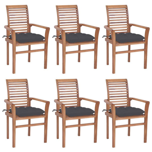 vidaXL Dining Chairs 6 pcs with Anthracite Cushions Solid Teak Wood 2961