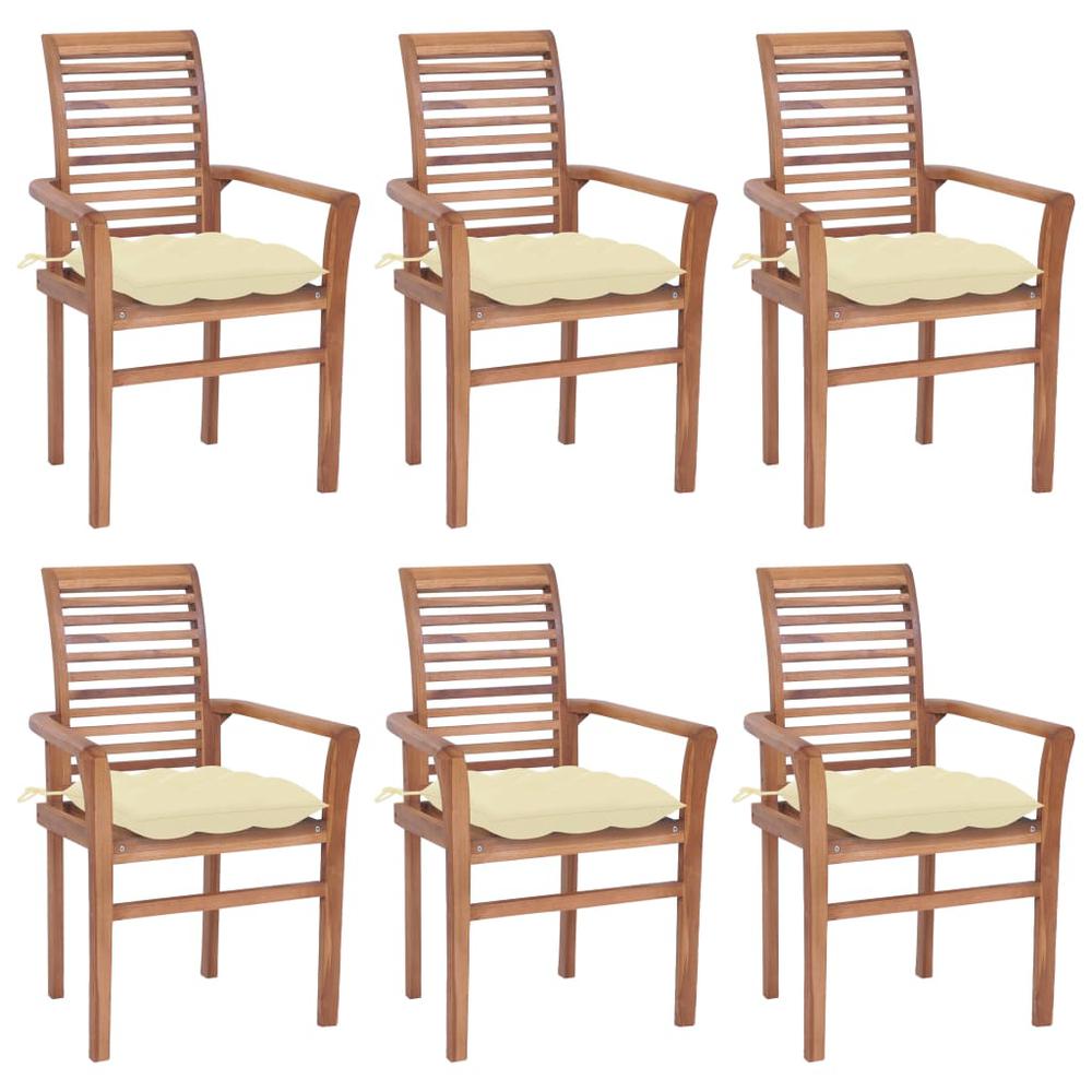 vidaXL Dining Chairs 6 pcs with Cream White Cushions Solid Teak Wood 2963