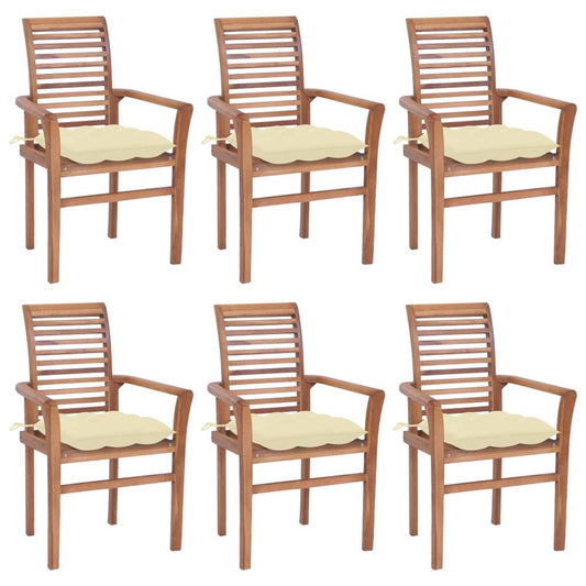 vidaXL Dining Chairs 6 pcs with Cream White Cushions Solid Teak Wood 2963