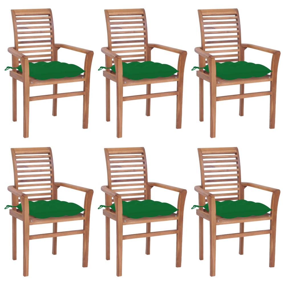 vidaXL Dining Chairs 6 pcs with Green Cushions Solid Teak Wood 2966