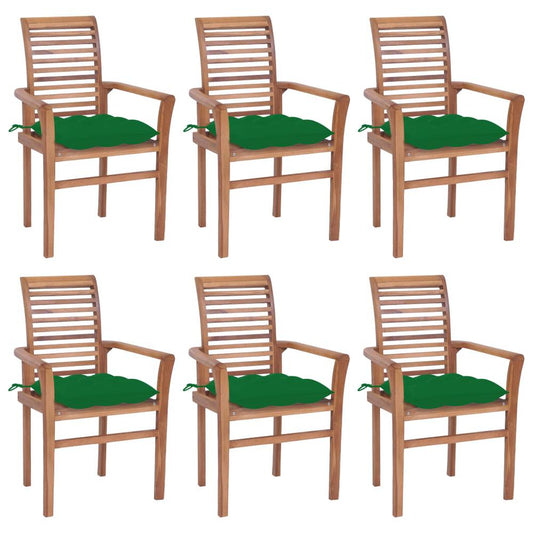 vidaXL Dining Chairs 6 pcs with Green Cushions Solid Teak Wood 2966