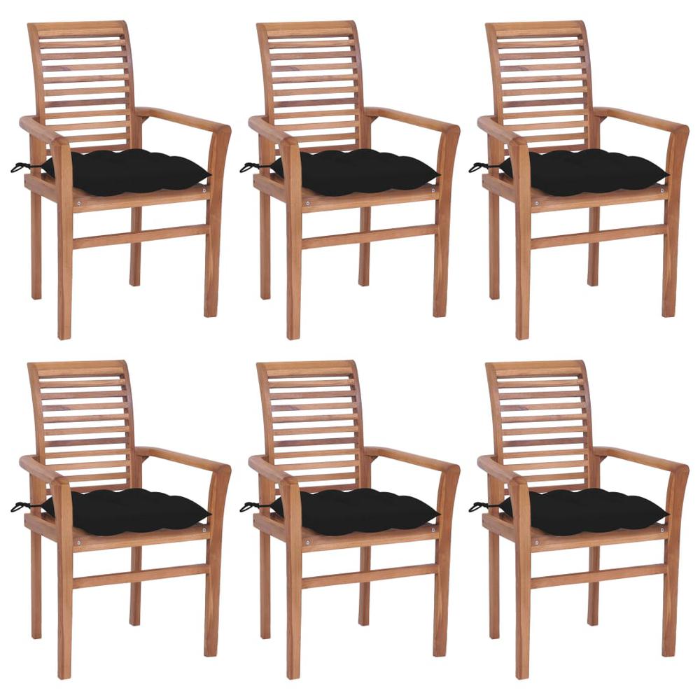 vidaXL Dining Chairs 6 pcs with Black Cushions Solid Teak Wood 2968