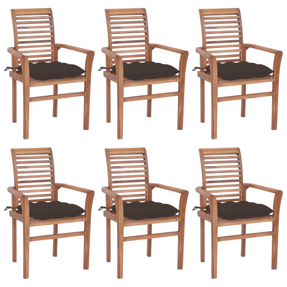 vidaXL Dining Chairs 6 pcs with Taupe Cushions Solid Teak Wood 2969