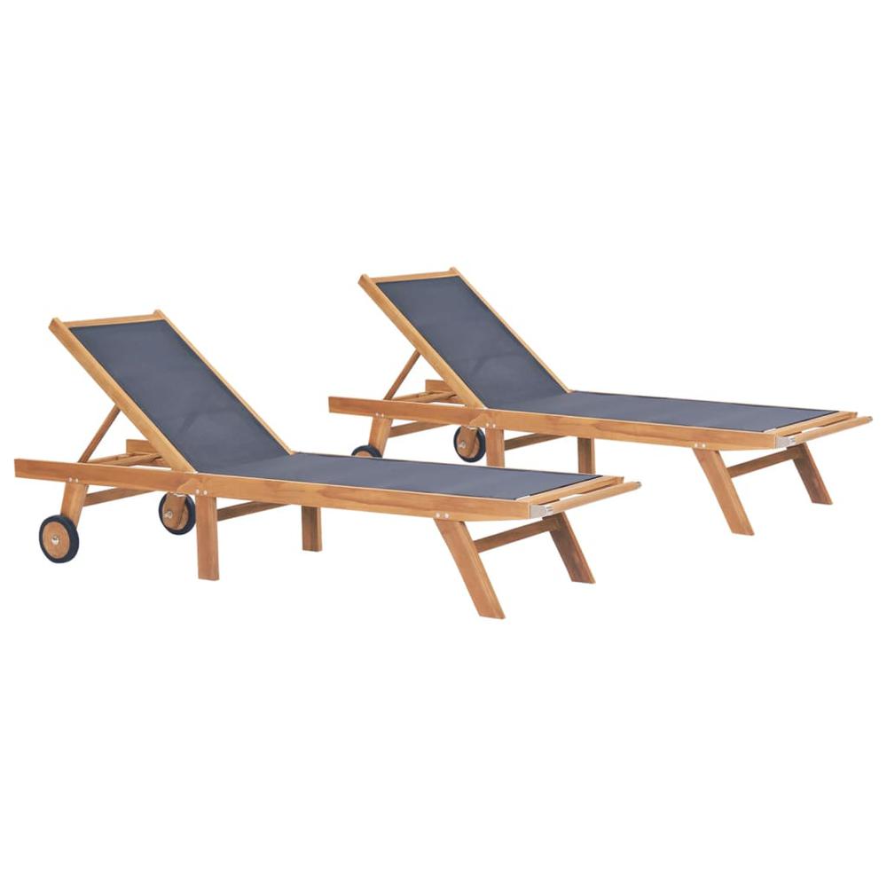 vidaXL Folding Sun Loungers with Wheels 2 pcs Solid Teak and Textilene 3000