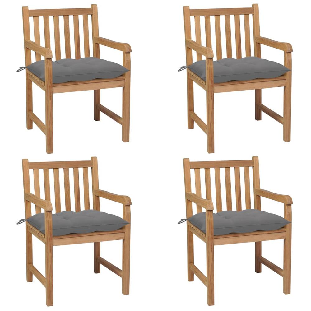 vidaXL Garden Chairs 4 pcs with Gray Cushions Solid Teak Wood 3020