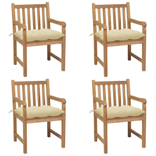 vidaXL Garden Chairs 4 pcs with Cream White Cushions Solid Teak Wood 3021