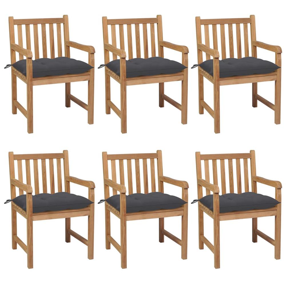 vidaXL Garden Chairs 6 pcs with Anthracite Cushions Solid Teak Wood 3046