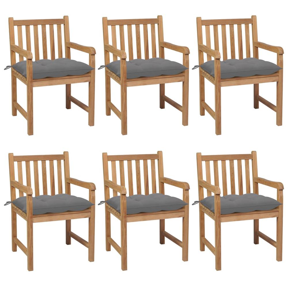 vidaXL Garden Chairs 6 pcs with Gray Cushions Solid Teak Wood 3047