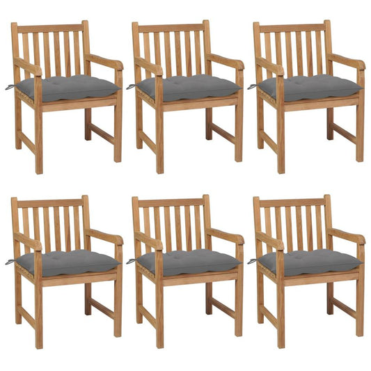 vidaXL Garden Chairs 6 pcs with Gray Cushions Solid Teak Wood 3047