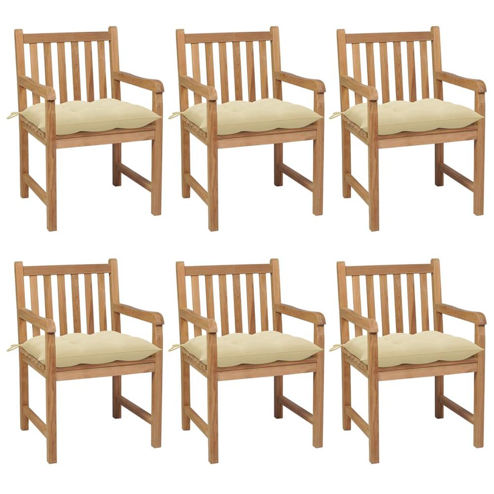 vidaXL Garden Chairs 6 pcs with Cream White Cushions Solid Teak Wood 3048